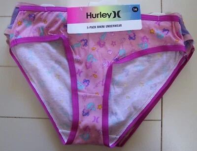 Girls Hurley 5 Pack Bikini Mermaid Print Solid Cotton Underwear Sz 8 - Image 1 of 4