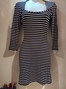Rare. Black Stripe Backless Stretch Dress. Size 12 - Picture 1 of 10
