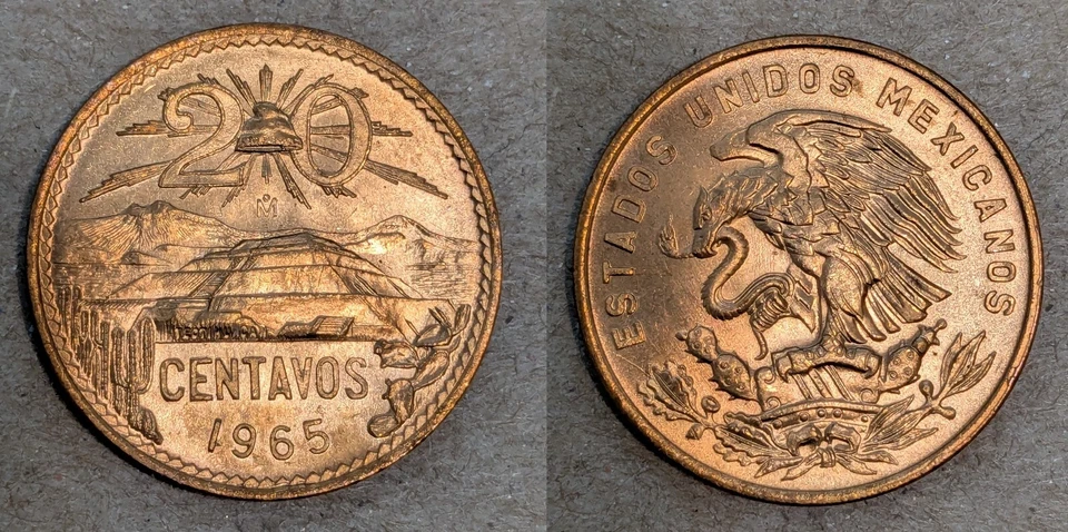 Moneda de 20 centavos de México 1965 - sin circular Foto 1 de 1