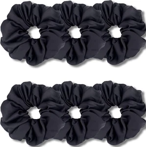 Cabello Grande Crujiente Terciopelo Satinado Grande Crujiente, Accesorios Cola de Caballo, 6 Piezas Negro - Imagen 1 de 15