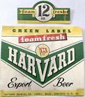 Collier vintage en mousse Harvard bière fraîche étiquette verte export Lowell Massachusetts
