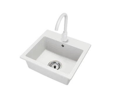 BRADO Weiße DON-Granitspüle mit Küchenarmatur und Siphon