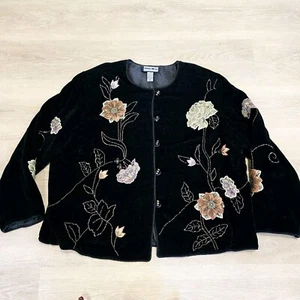 Indigo Moon Jacke Gr. 3X schwarz bestickt appliziert Blumen samtiges Tragegefühl - Bild 1 von 15