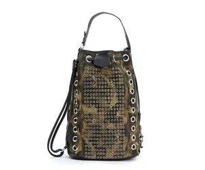 Ghurka Green Camo Twill Leather Grommeted Shoulder Sail Bag Backpack New $2195 - Picture 1 of 3
