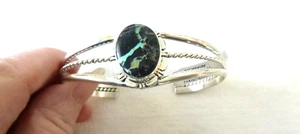 NWT Navajo Norvin Johnson Black Jack Turquoise Bracelet  925 Sterling Silver - Picture 1 of 5