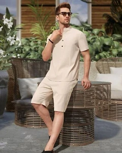 Mens Summer Outfit 2-Piece Set Casual Short Sleeve T Shirts Shorts Sweatsuit Set - Picture 1 of 4