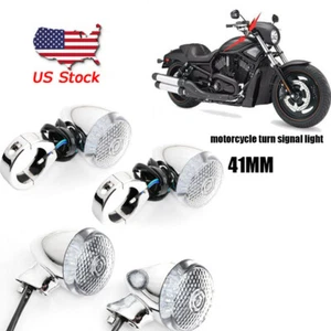 4x Chrome Motorcycle Front Rear LED Turn Signal Light 41mm Fork Clamp For Harley - Picture 1 of 8