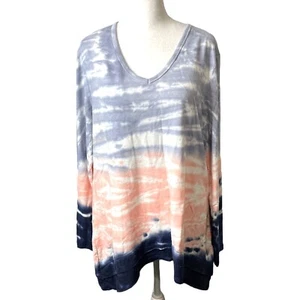 Green Tea Size L Women's Pullover Sweatshirt Loose Fit Tie Dye Asymmetrical Hem - Picture 1 of 11