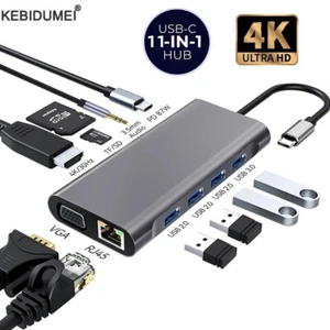 USB C HUB Type C to RJ45 4K 30Hz HDMI VGA Adapter SD TF USB 3.0 2.0 Docking PD 8 - Photo 1/16