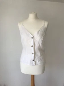 H&M white 100% linen button up strappy top Small - Picture 1 of 6
