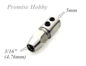 Left Flex Collet Coupler for 5mm Motor Shaft & 4.76mm 3/16" Cable RC Model Boat - Picture 1 of 4