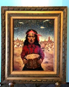 Young Native Boy Singing Ivor Evans SW American Art Oil Portrait Painting Framed - Picture 1 of 6