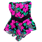 Vintage 80s Gabar Black Pink Floral Cheetah Skirted Swim Suit 14 Large Grandma
