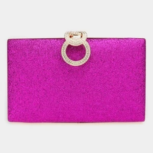 FASHION HOT PINK GLITTER SPARKLY EVENING CLUTCH PURSE HANDBAG ACCESSORY WOMEN - Picture 1 of 3