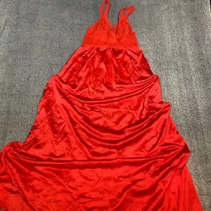 OLGA 9291 Bodylace Racy Red Nightgown Full Length Sweep Size Small Vtg Vintage - Picture 1 of 10