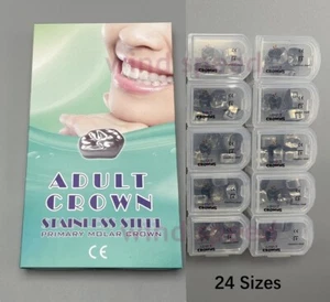 Dental Stainless Steel Adult Permanent Molar Teeth Crown All Sizes Kit & Refills - Picture 1 of 18