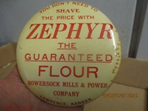 ZEPHYR FLOUR BOWERSOCK MILLS LAWRENCE KANSAS ADVERTISING MIRROR CELLULOID - Picture 1 of 2