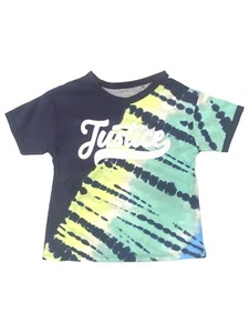 Justice Girls Blue Green Tie Dye Shimmer Logo Short Sleeve T-Shirt XS 5/6 - Picture 1 of 2
