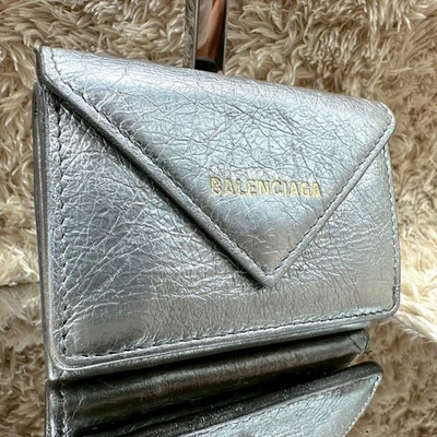 Balenciaga 纸质迷你钱包三折钱包银色五金银色正品 — 第 1/4 张图片