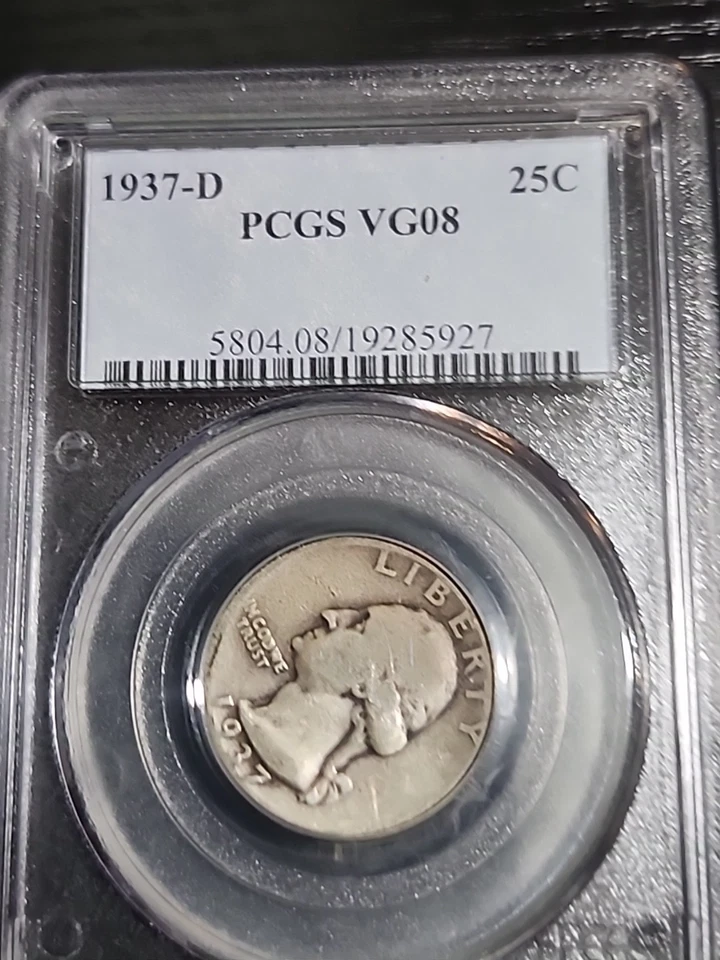 1937-D WASHINGTON QUARTER GRADED PCGS VG08 Silver Free Shipping  - Image 1 of 2