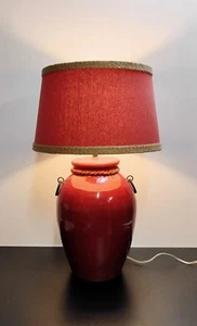 Modern Ox-blood Red Stoneware Ceramic Large Asian Vase Jar Style Table Lamp 28" - Picture 1 of 14
