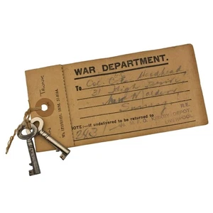 WAR DEPARTMENT Baggage Tag & Keys - NEW MALDEN - Vintage Key x2 - ref.k675 - Picture 1 of 6