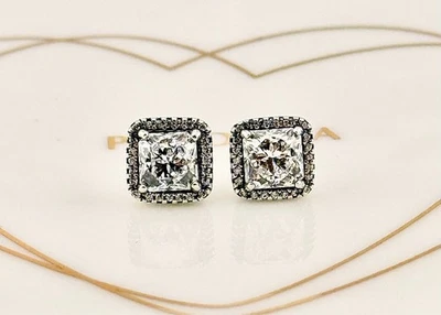 New 100% Geniune Authentic Pandora Square Sparkling Halo Stud Earrings 290591CZ - Image 1 of 4