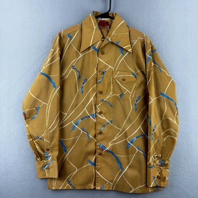 Vintage Sears Kings Road Shirt Mens Medium Yellow Gold Polyester 70s Disco - Image 1 of 4