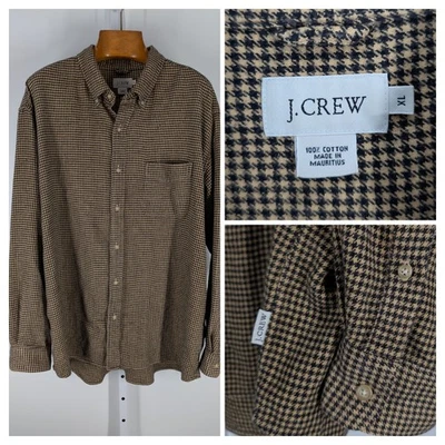 Camisa de franela pesada vintage años 90 J.Crew pata de gallo beige negra grunge de gran tamaño Foto 1 de 4