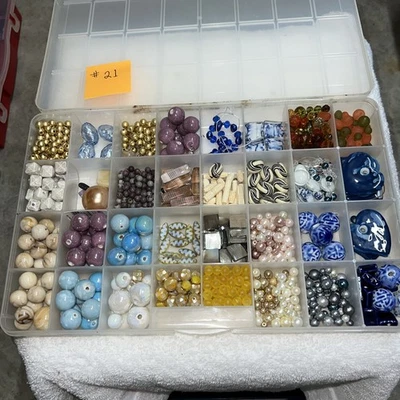 Glass  Stone Beads Lot Craft Jewelry Making Bundle w Box 3.4 Lbs - Image 1 of 4