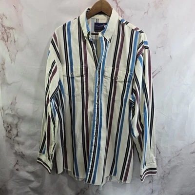 Vintage Shirt Mens XL 17 Striped Red Cream Button Down Western Cowboy Longtails - Image 1 of 4