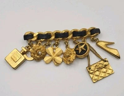 Auth CHANEL Vtg 8 Charm Perfume Bottle Shoe Handbag Shoe Quilted Bag Brooch COA - Image 1 of 4