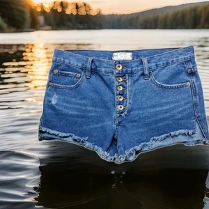 Free People 31 Shorts hoher Bund Knopfleiste Denim Maße 31 am Taillenschild 26 - Bild 1 von 8