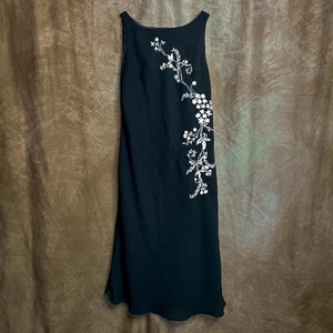 Studio I Vintage Floral Embroidered Maxi Dress Black Sleeveless Whimsigoth 90s - Picture 1 of 9