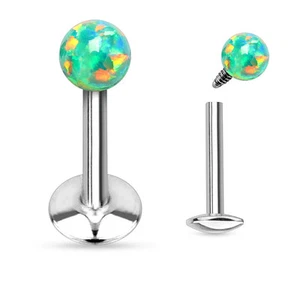 Opal Ball Surgical Steel Helix Tragus Lip Piercing Labret Stud Barbell 16g 1/4" - Picture 1 of 9