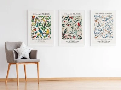 Set of 3 Vintage William Morris Birds Cotton Prints Exhibition Posters - Image 1 of 4
