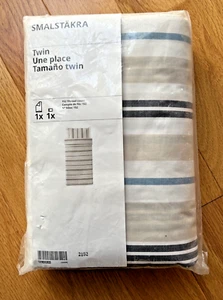 Nuovo set letto 2 pezzi copripiumino matrimoniale + federa Ikea SMALSTAKRA beige righe blu - Foto 1 di 9