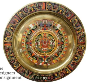 Cargador de latón en relieve colgante de pared bandeja para servir plato 11" vibrante México azteca - Imagen 1 de 6