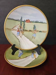 2 ANTIQUE J.P. LIMOGES FRANCE HAND PAINTED RABBITS BUNNY SCENES PLATES 8.5" RARE - Picture 1 of 8
