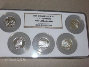 2008 SILVER 5-COIN QUARTER PROOF SET NGC PF69 ULTRA CAMEO (OK,NM,AZ,AK,HI) - Picture 1 of 3