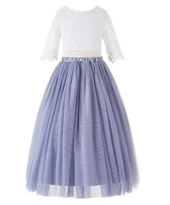 Floral Lace Flower Girl Dress Tulle Dress Junior Bridesmaid Dress Holiday Dress - Picture 1 of 26