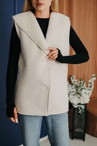 Women's White Shearling Vest | Genuine Sheepskin & Suede | Elegant Fur Gilet - Picture 1 of 7