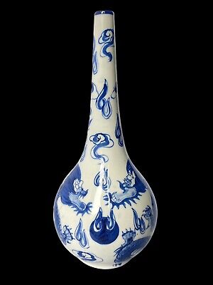 Stunning Antique Chinese Blue And White Porcelain Dragon Vase • 122.73£