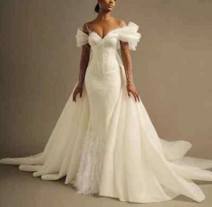 Elegant Mermaid Wedding Dresses Beading Applique Court Train Bridal Gowns - Picture 1 of 6