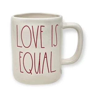 Rae Dunn LOVE IS EQUAL Glossy White Mug Cup Red Letters Gift Coffee Tea Cocoa - Picture 1 of 2