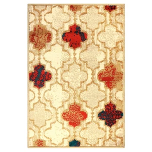 2' X 3' Beige Quatrefoil Power Loom Distressed Stain Resistant Area Rug - Picture 1 of 6