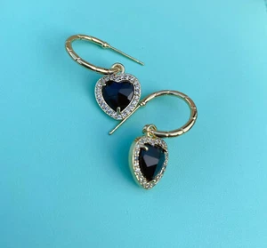 925 Silver Women Black Heart Earring Elegant Classic Drop Earring - Picture 1 of 6
