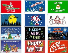 Christmas Flags - Large 5 x 3" - Santa Claus Happy Merry Xmas Happy New Year - Picture 1 of 29