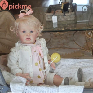 26" Reborn Baby Doll Painted Toddler Girl Short Rooted Hair Cloth Body Handmade - Foto 1 di 5