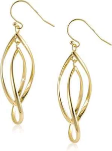 Sterling Silver Dangle Drop Earrings for Women Hypoallergenic 14K Gold Double Li - Picture 1 of 7